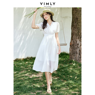 梵希蔓茶歇法式白色连衣裙2023新款女夏季礼服V领收腰仙女裙子薄 M1776 白色 S