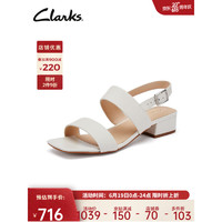 Clarks其乐女鞋2023夏季新款简约方头一字带潮流复古方跟罗马凉鞋 白色261648944 40