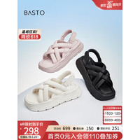 BASTO 百思图 2023夏季新款休闲溶解松糕厚底条带老爹运动凉鞋女XB811BL3 米白 37