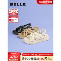 百丽（Belle）编织鞋面沙滩凉鞋女2023夏季新款休闲凉鞋B1228BL3 米白 37