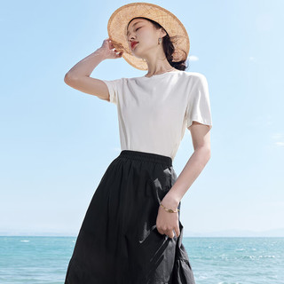 茵曼（INMAN）茵曼休闲简约T恤2023夏季女装新款纯色圆领宽松上衣 珍珠白 M