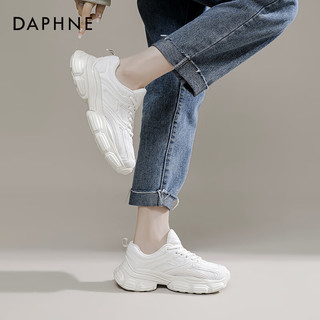 DAPHNE 达芙妮 厚底老爹鞋女款春秋百搭休闲黑色运动鞋跑步鞋子女 米白色 35