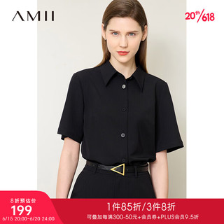AMII2023新款极简通勤风环保面料梭织短袖翻领衬衫女 黑色 M