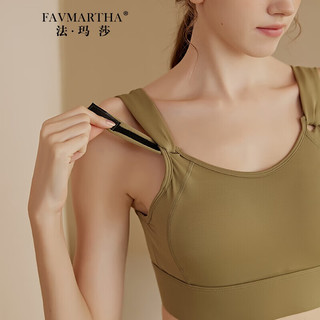 法玛莎品牌可调节贴肩带大码健身护胸运动内衣女防震支撑运动内衣固定杯 军绿色 XXL 适合130-145斤