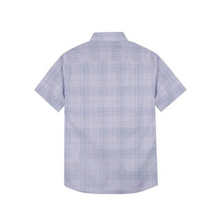 才子（TRIES）男士短袖衬衫2023夏季新款细格子撞色格纹休闲翻领上衣 浅蓝色 185/3XL