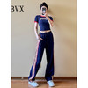 BVX运动套装女夏季新款小个子炸街短款ins潮短袖T恤阔腿裤休闲两件套 蓝色 S