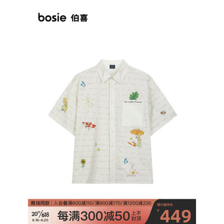 bosie 2023年夏季新款男情侣青春活力满印短袖衬衫 米杏色 XL