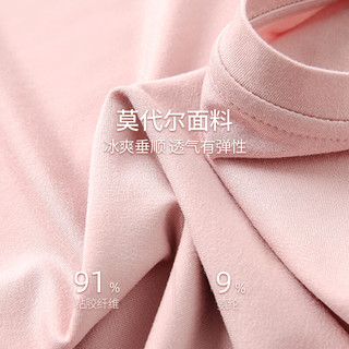 艾米恋短袖t恤女夏季新款宽松纯色圆领上衣粉色打底体恤衫薄 浅咖（圆） S