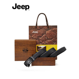Jeep（吉普）皮带男自动扣头层牛皮腰带精细质感合金磨砂扣面男士裤带 黑色 115cm（32-40码）