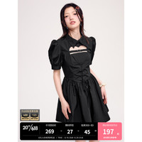 乐町纯欲镂空连衣裙2023夏季新款小黑裙设计感收腰裙子女 黑色(现货) M/160