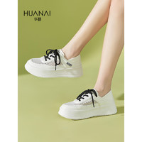 华耐（huanai）一鞋两穿透气网洞小白鞋女厚底休闲鞋女鞋 95122103 黑色 35