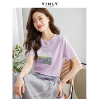 梵希蔓紫色短袖t恤女夏季印花刺绣宽松设计感小个子上衣体恤半袖 V9379 紫色 S