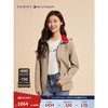 TOMMY HILFIGER23新款春季女装时尚刺绣系带可收纳连帽短风衣外套76J3826 卡其色F7K XL