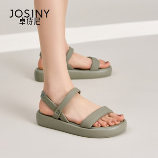 卓诗尼（Josiny）凉鞋女一字带带2023夏季新款百搭松糕底沙滩鞋 灰绿色 40标准码