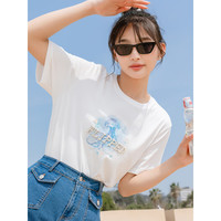 lagogo拉谷谷2023夏季新款圆领宽松设计感水母印花T恤女白色短袖 本白色(V1) 165/L/40