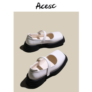 艾斯臣（ACESC） 2023新款韩版松糕厚底乐福鞋女通勤百搭时尚中粗跟气质单鞋潮 白色 35