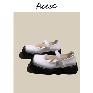 艾斯臣（ACESC） 2023新款韩版松糕厚底乐福鞋女通勤百搭时尚中粗跟气质单鞋潮 白色 35