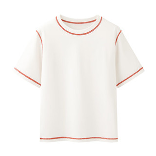 艾米恋撞色t恤短袖女夏季2022年新款拼接打底衫宽松运动上衣 白色 M