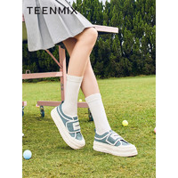 天美意（TEENMIX）帆布鞋女鞋2023夏新款商场同款厚底魔术贴休闲 蓝色 40