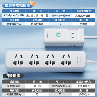 BASEUS 倍思 氮化镓20W充电器快充插排/插线板/插座/接线板/拖线板/多功能带线便携桌面充电