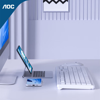 AOC 冠捷 KM200 无线键鼠套装 键盘鼠标套装 巧克力键盘 商务办公家用键盘 笔记本台式电脑通用 白色