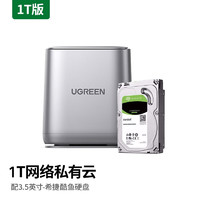 绿联（UGREEN） 私有云NAS网络存储服务器双盘位 个人家庭家用网盘远程办公局域网数据共享储存器 单盘1T版