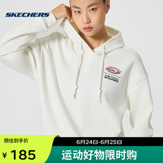 SKECHERS 斯凯奇 2023夏季女子电竞系列套头抽绳连帽上衣舒适卫衣 P322W066-0074 棉花糖白 S