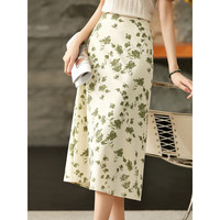 SENTUBILA 尚都比拉 时髦复古印花裙子夏季浪漫淡雅垂感A字半身裙 杏底绿花 M