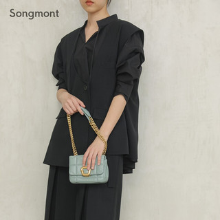 Songmont山下有松软巧克力包mini设计师新款时尚头层牛皮单肩链条小方包 克莱因蓝