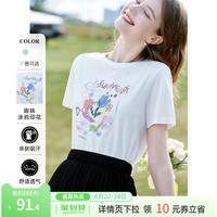 betu百图女装2023年夏季新款童趣涂鸦短袖圆领休闲时尚T恤上衣 白色 M