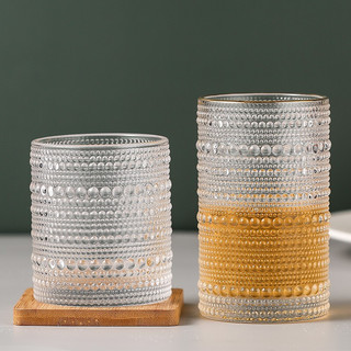摩森  创意古典浮雕水杯高颜值果汁杯饮料杯 调酒杯珠点杯玻璃杯： 350ml-珠点纹 单只