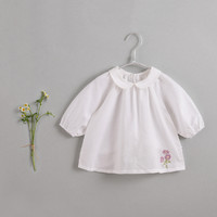 马克珍妮 夏女童亚麻小衫花朵刺绣衬衫 儿童宝宝衬衣