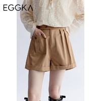 EGGKA 卡其色工装短裤女薄款春夏季2023年新款设计感休闲阔腿裤子