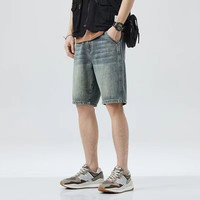 亦轻 夏季新款浅色牛仔短裤男士宽松弹力休闲五分中裤 浅蓝色 32