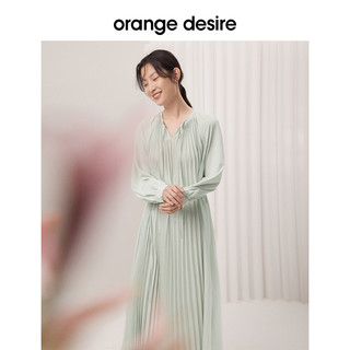 orange desire飘带V领连衣裙女2023春夏新款简约纯色百褶气质长裙