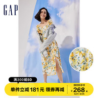 Gap女装春季2023新款印花法式方领连衣裙549216时尚休闲度假裙