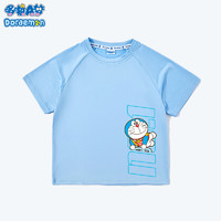 Doraemon 哆啦A梦 童装官方旗舰店短袖T恤男女童夏季新款潮流中大童机器猫字母印花5分半袖户外运动上衣