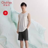 欧迪芬莫代尔男士睡衣棉质背心短裤夏季薄款无袖可外穿家居服套装