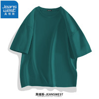 JEANSWEST 真维斯 重磅短袖T恤男汗衫小众t恤潮流ins风印花胸标时尚学生纯棉体恤衫 墨绿 2XL(体重150斤-170斤)