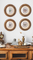 RETRO GALLERY retro英伦圆形壁挂画框复古铜色树脂彩色咖啡杯轻奢欧式雕花图案
