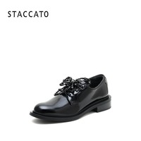 STACCATO 思加图 2022春季新款珠串系带小皮鞋粗跟休闲单鞋女皮鞋EDE19AM2