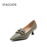 STACCATO 思加图 春季新款通勤鳄鱼纹猫跟小方头单鞋女皮鞋C2013CA1