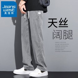 JEANSWEST 真维斯 休闲裤男夏季超薄冰丝男士宽松直筒阔腿裤男天丝柔软潮牌长裤男 蓝色 L(115-130斤)