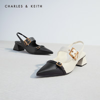 CHARLES & KEITH CHARLES&KEITHCK1;-61720085女士金属扣带饰尖头粗跟凉鞋 粉白色Chalk 37