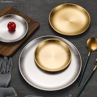 洪客 304韩式不锈钢盘子浅圆盘食品级烧烤火锅烤肉餐厅吐骨碟商用碟子