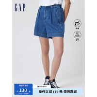 Gap 盖璞 女装棉麻高腰短裤858132夏季A字辣妹风牛仔裤 蓝色 4(27)