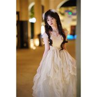 SZHG 【明星同款}礼裙子长裙夏季晚服裙女小众生日1公主裙艺考宴会气质 香槟色加裙撑 XL