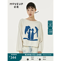 MOVEUP 幻走 2022春季新款圆领撞色提花小众设计毛衣女 米白 160/80A/S