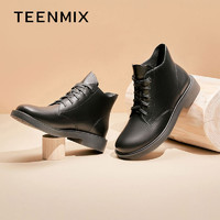 TEENMIX 天美意 马丁靴女冬新款商场同款简约低跟保暖女皮靴子百搭裸靴