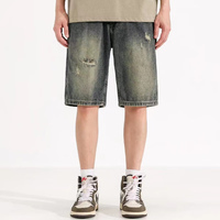 亦轻 美式复古做旧破洞牛仔短裤男潮牌ins宽松直筒五分裤夏季薄款中裤